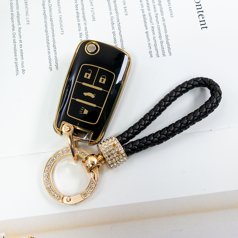 쉐보레 스파크 말리부 알페온 카마로 크루즈 올란도 호환 TPU 스마트 키케이스 키홀더 키링, 3버튼(TA17)화이트, H큐빅스트랩_화이트(KH06)