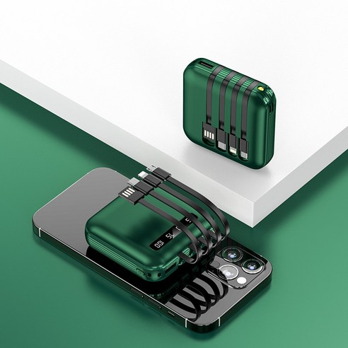 Ciliver 새로운 미니 컴팩트 자체 4선 보조배터리 20000mAh 자체선 이동 전원 커스텀 로고, 녹색