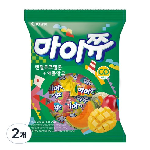 마이쮸 필로우 캔털루프멜론 + 애플망고 캔디, 284g, 2개