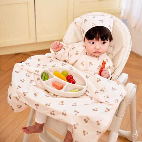 아이주 식탁일체형 이유식 턱받이 긴팔오픈형, 크림체리, 1개, 1개입