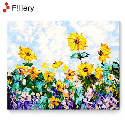 FiIIery DIY 명화그리기 해바라기그림 풍경화 꽃 유화 세트 40 x 50cm, 18-봄날