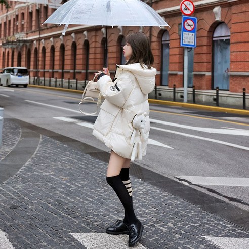 여성 자켓 새로운 겨울 느슨한 한국어 스타일 패션 두꺼운 코트 학생 흰색 오리 자켓 유행