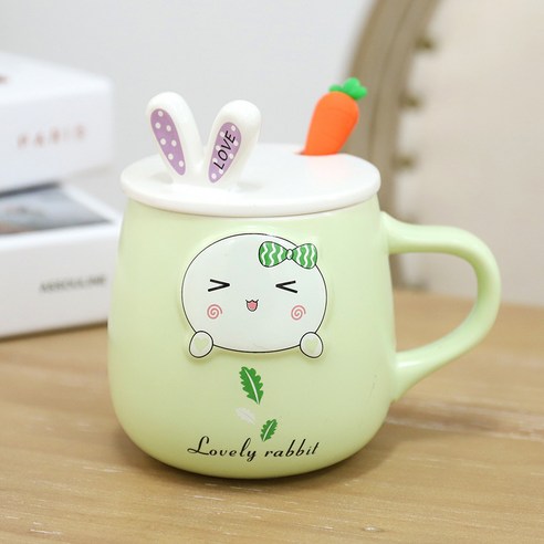 DFMEI 마카롱 캐릭터 큐티 토끼귀 머그잔 아이디어 물컵 상큼 선물컵, DFMEI 녹색_500ML