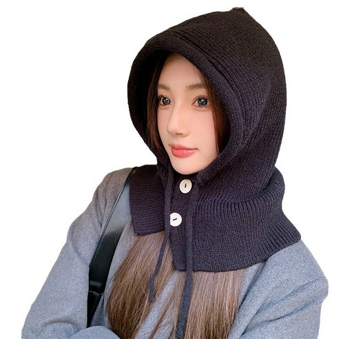 지엠앤 도톰 포근한 니트 바라클라바 후드 넥워머, 블랙, 1개
