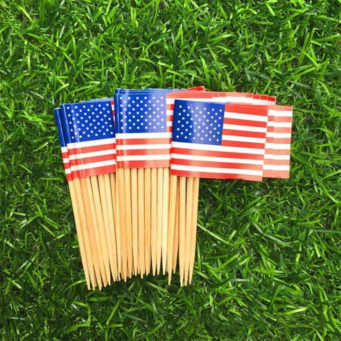 TeeFly 100 PCS National Flags Picks Art Toothpicks 파티 컵케익 장식 샌드위치 미니 음식, 100 미국