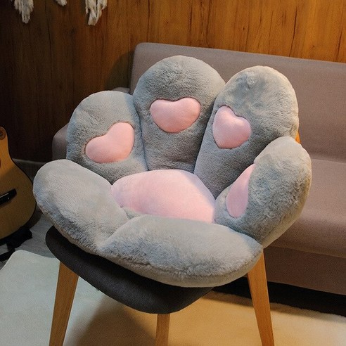 [SW] 안락 의자 좌석 고양이 발 쿠션 사무실 식사 의자 책상 좌석 등받이 베개 사무실 좌석 마사지 고양이 발 쿠션 만화, 70x60cm, Love Grey