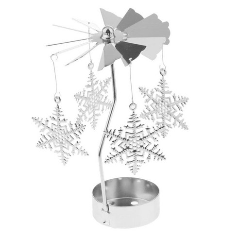 귀여운 크리스마스 장식품 Tealight 촛불 회전 촛대, 눈송이, 금속
