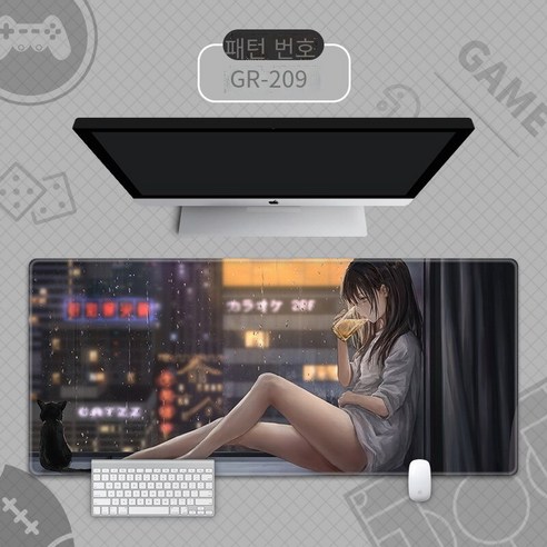마우스 패드 대형 고급 사무실 책상 매트 일본 성격 컴퓨터 책상 매트 큰 두꺼운 미끄럼 방지 잠금 가장자리, {"크기":"370x250mm 2mm"}, GR-209