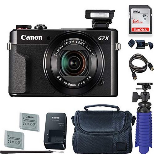 캐논 canon powershot g7 x mark ii 디지털 카메라 64gb 카드 + 프리미엄 카메라 케이스 + 배터리 2개 + 삼각대 포함