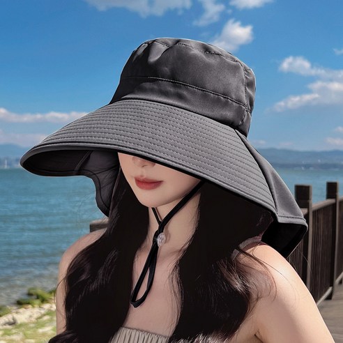 디모어 창넓은 와이드챙 햇빛 가리개 턱끈 버킷햇