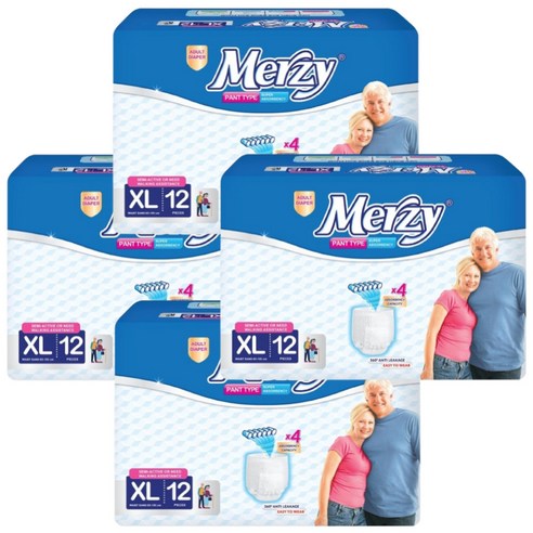 머지 Merzy 언더웨어 성인용 팬티기저귀, 4개, 12개입, 특대형
