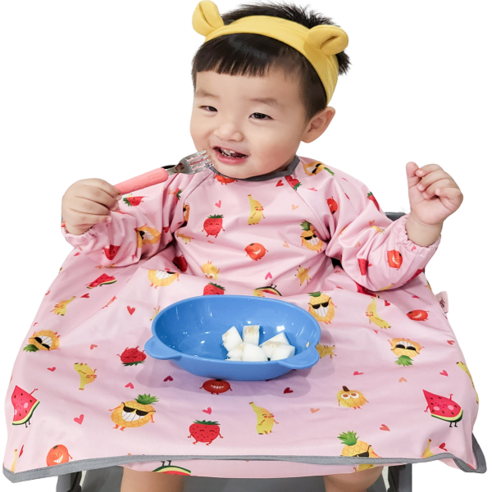 벨베이비 식탁일체형 방수 턱받이 긴팔 완전커버 라지, (리뉴얼)핑크베리