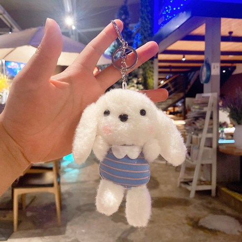 귀여운 강아지 인형 카우보이 열쇠고리 커플 액세서리 인형 가방 액세서리 아이디어 액세서리 벨벳 열쇠고리, 뽀송뽀송. - 파란 옷.