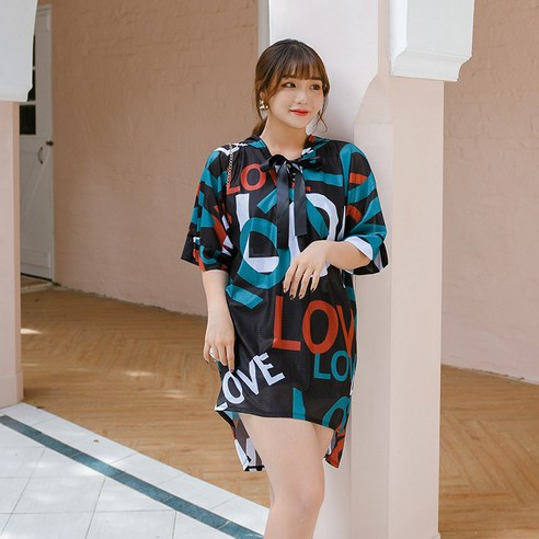 KORELAN 300근 운동 분체 더하기 비대 야드 수영복 여자 보수 느슨하다 날씬하다 학생 온천 수영복, 핑크/핑크, 2XL