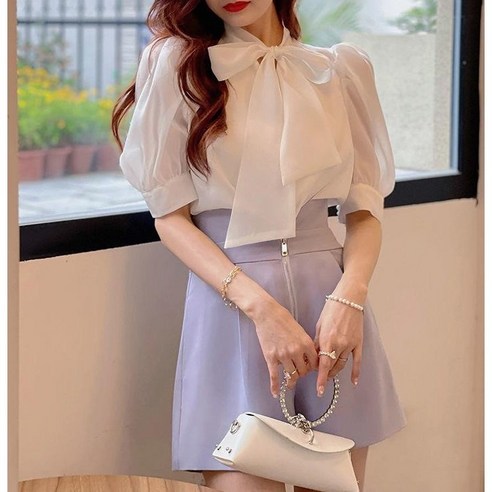 빛나는그녀 샤르르광택 새틴긴팔블라우스 왕리본 오피스이너룩