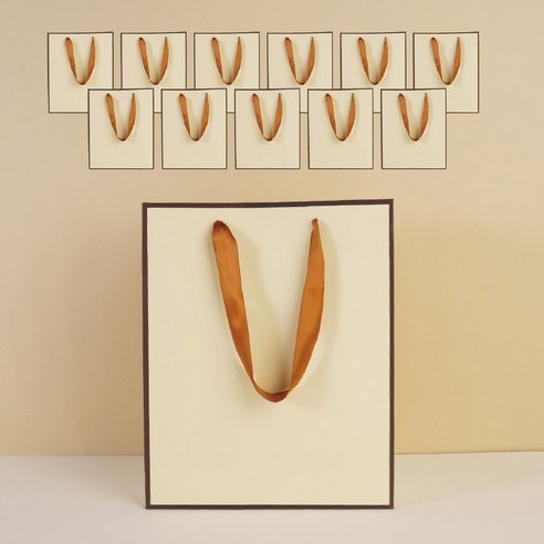 빛공 고급 선물 무지 미니 답례품 쇼핑백 종이가방 종이백 (스티커포함), 12개, 브라운