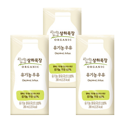 상하목장 유기농 우유, 200ml, 3개