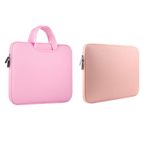 리젠스 노트북 가죽 슬림 파우치+네오프랜 가방 2개세트, 핑크가방+핑크파우치