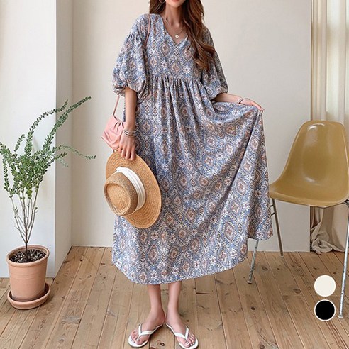 [나크21] (55~100) 화려한 패턴 벌룬 롱원피스 NK12-O-23