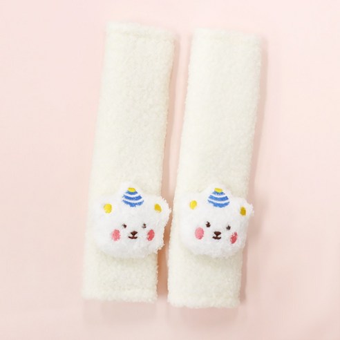 무드그라운드 차량용 안전벨트 커버 인형 캐릭터 쿠션, 곰돌이 화이트, 2개입