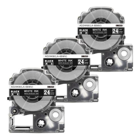 우리네라벨 엡손 라벨프린터 테이프 3개 세트 리라쿠마 프린터기 라벨기 호환 LW-K200BL LW-K200PK LW-C410 LW-C610 LW-K200BK, 24mm, 검정바탕 흰색글씨