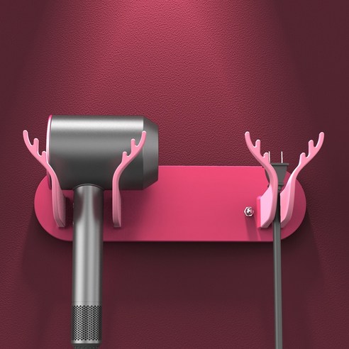 ZZJJC 욕실 드라이기 선반 면타공 화장실 벽걸이 송풍통 선반 전기 드라이어 선반, 사슴뿔드라이어[핑크1]개]ABS 업그레이드 모델