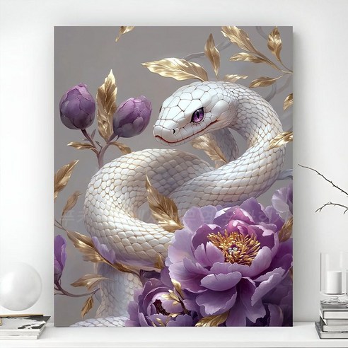 액자 캔버스형 보석십자수 DIY 키트 40X50cm 풍경 동물 대형 금전운 풍수 그림 객실 인테리어 거실 장식 재물운 개업 이사선물 PK-01545, 1개, PK-09 모란과 뱀