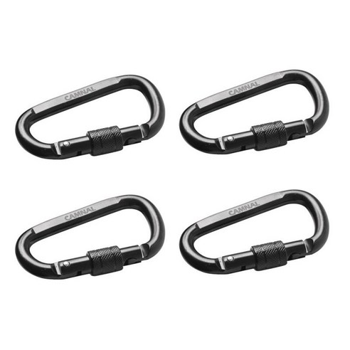 4 D-Shape 30KN 암벽 등반 하이킹 나사 잠금 Carabiner CE 승인 경량 및 강력 세트, 블랙, 탄소강