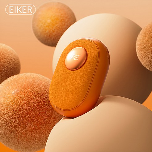 EIKER 플란넬 진동마사지 휴대용 충전식 USB 전기 손난로 보조배터리 6500mAh, 오렌지