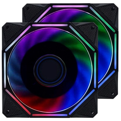 120mm PC 케이스 팬 울트라 조용한 LED 데스크탑 컴퓨터 냉각 팬 - RGB (2팩), 검정, 하나
