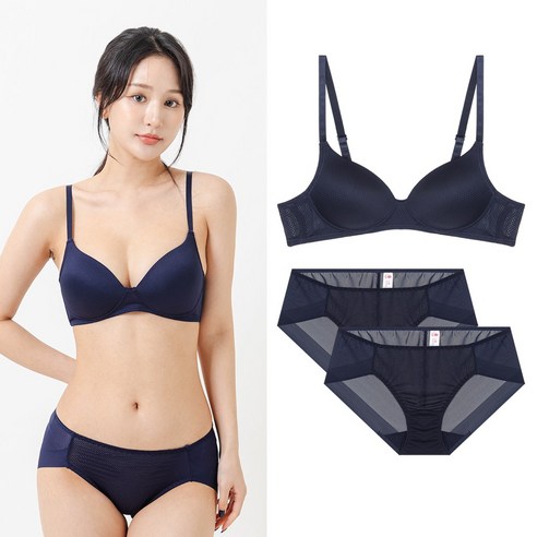 비너스 노와이어 A B C컵 쿨 메쉬 브라 팬티 세트 1+2P