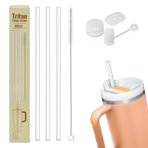 쿠마켓 트라이탄 롱 스트로우 3p + 실리콘마개 1p + 세척솔 1p, 1개