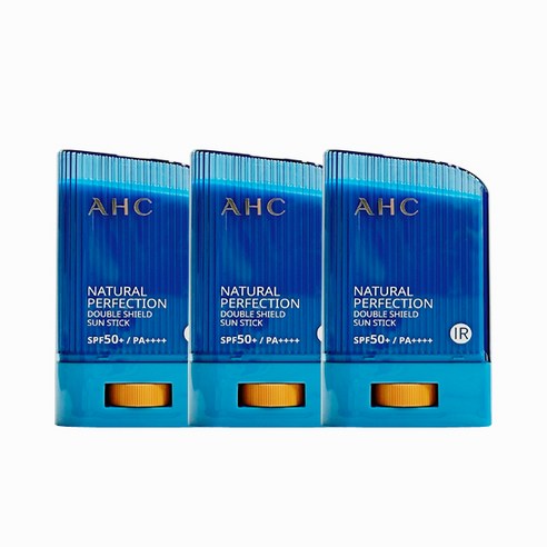 2024년 최신제조 AHC 내추럴 퍼펙션 더블 쉴드 썬스틱 SPF50+/PA++++ (파랑)/ 서핑용/ 골프용/ 자외선 차단제/스틱 썬크림/ 남녀공용 선스틱/ 썬크림/ 선크림, 14g  연한 하늘색 제형 파랑, 3개