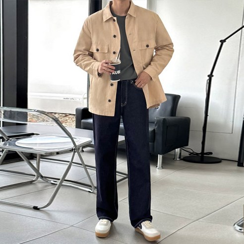 멋스러운 캐주얼한 스타일의 남성용 아웃핏 면 코튼 트러커 자켓