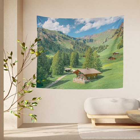 오비안 가리개 커튼 가림막 인테리어 패브릭 포스터, 숲속마을
