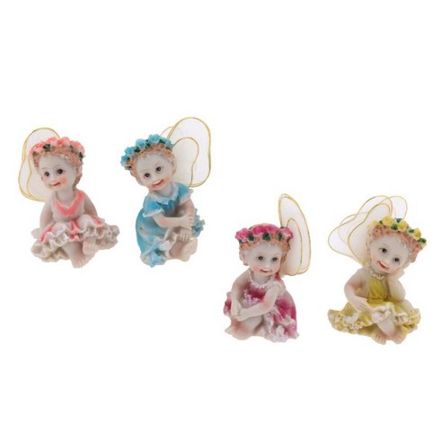 야외 정원 장식품-수지 앉아 꽃 요정 조각 동상 사무실 테이블 선반 장식 4pcs 세트, 멀티 컬러, 수지