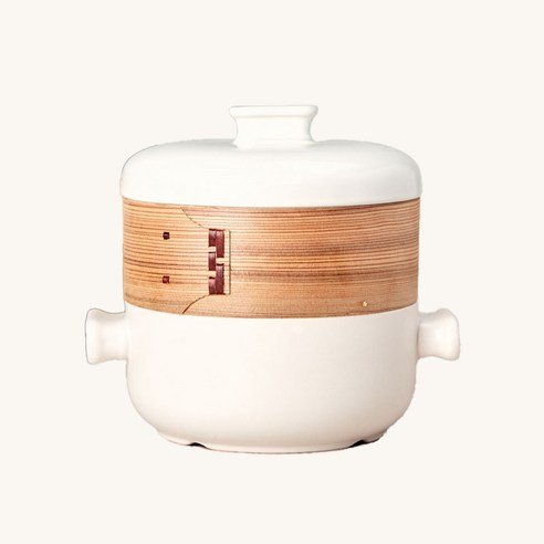 쿡차 세라믹 냄비+대나무 찜기+만두 찜통 시트, 백색, 소(1.5L)