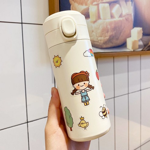 물 컵 절연 컵 숙녀 휴대용 신선한 트렌드 크리 에이 티브 간단한 성격 센 부서 Ins 컵, 320ML 스티커 (4개), 알몸 컵