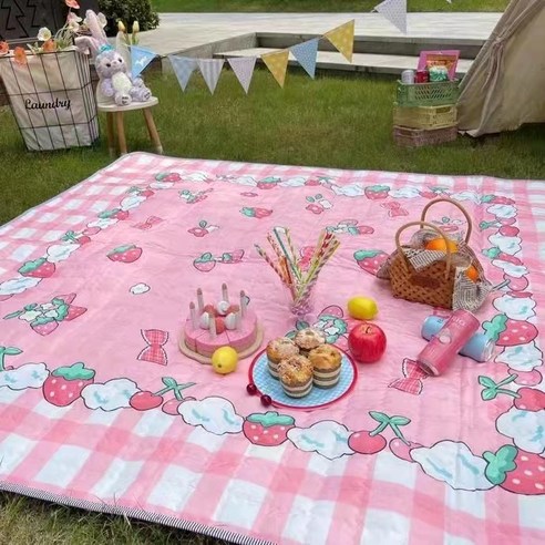 DFMEI 딸기 피크닉 매트 야외 방습 매트 캠핑 봄나들이 식포 피크닉 매트 비치 워터프루프입니다., B 딸기 스위트백 1.9*2입니다M