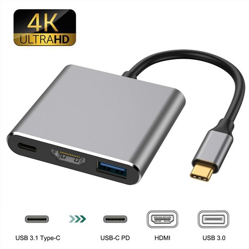 티아오 3포트 USB3.0+HDMI+PD USB C타입 멀티허브, 블랙