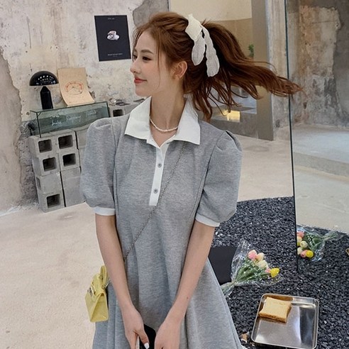 [쿠팡] 모던 시크 배색 롱 드레스 원피스 청순 카라넥 하객룩 러블리