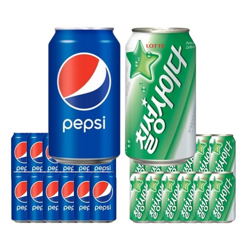 탄산음료수 세트 펩시콜라 칠성사이다 355ml 24p 간식 기업 단체 행사 홈파티 대량구매, 24개
