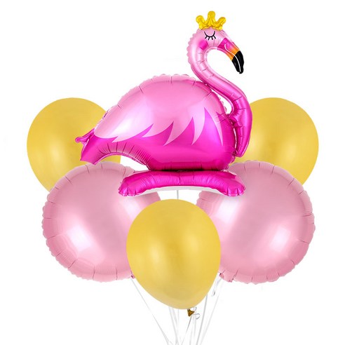 파티팡 은박풍선 고무풍선 생일파티 장식 풍선부케세트, 1개, 동물 플라밍고 핑크골드세트