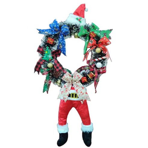 DKaony 크리스마스 전면 문 화환 재미 있은 산타 클로스 다리 장식 화 환 농가 휴일 매달려, 사진 색상