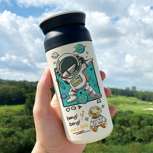 우주 비행사 우주 창조적 인 보온병 학생 간단한 우주 비행사 하이 생긴 스테인레스 스틸 진공 컵, Bw5135 우주 비행사, 350ml 플랫 커버 컵