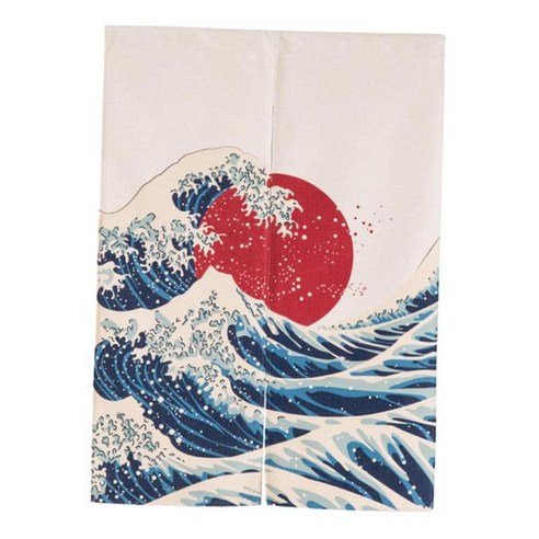 일본식 거실 침실 긴 노렌 커튼 창 출입구 커튼, 빨간 태양과 파 L, {"수건소재":"코튼 린넨"}