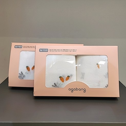 사랑스러운 아기 피부를 위한 무형광 순면 100% 아가방 토끼 나염 엠보 손수건 세트