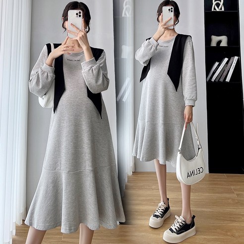 봄 패션 긴팔 맨투맨 임산부 원피스
