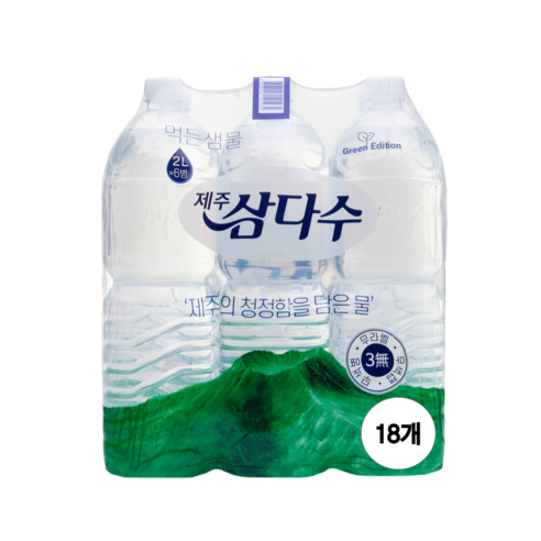 제주삼다수 그린 무라벨, 2L, 18개