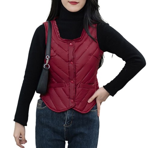 여성 패딩조끼 경량 슬림핏 포켓 레이스 퀼팅 베스트 Women''s Vest